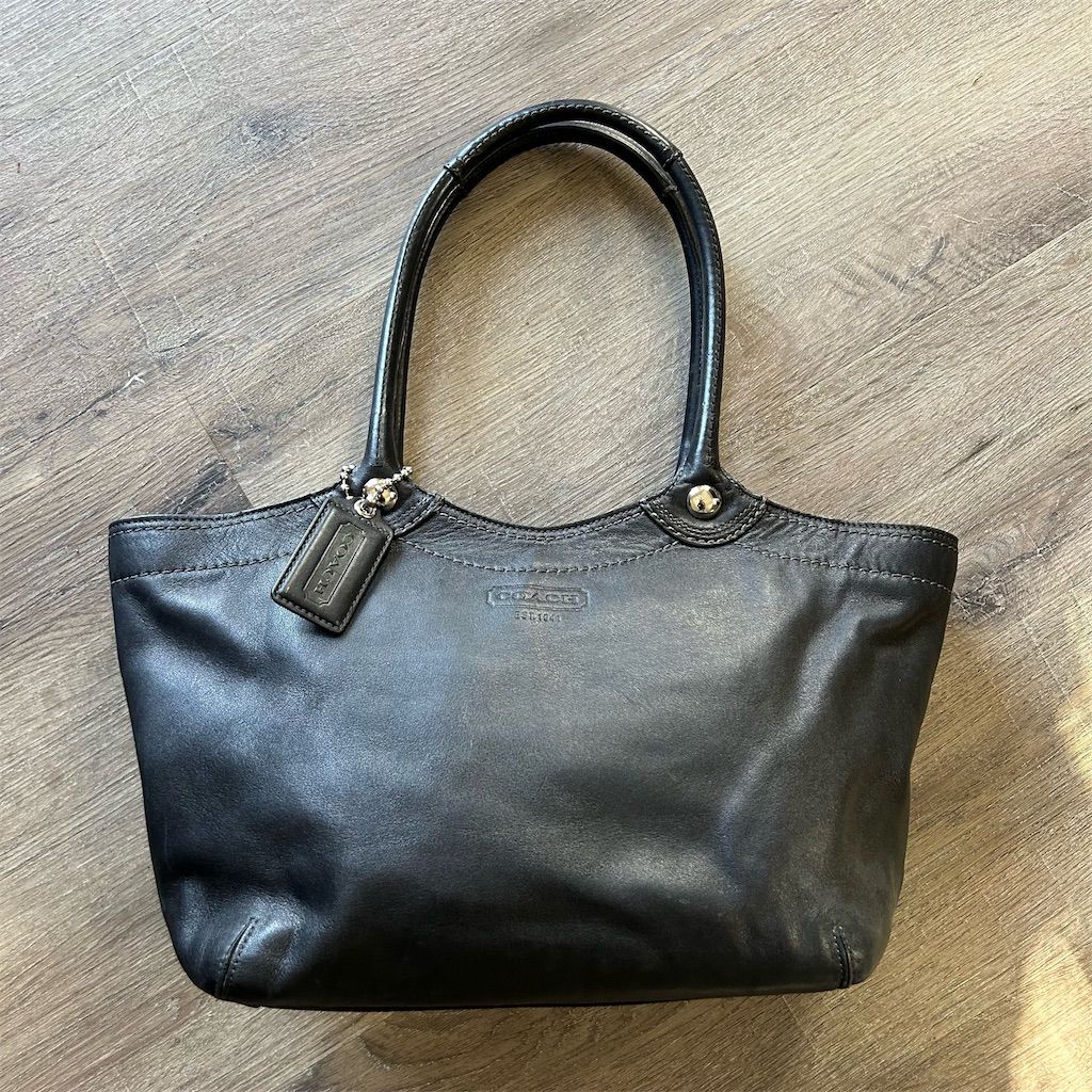 Coach Women's Bleeker Legacy Tote Bag Black Leather Handbag Euc